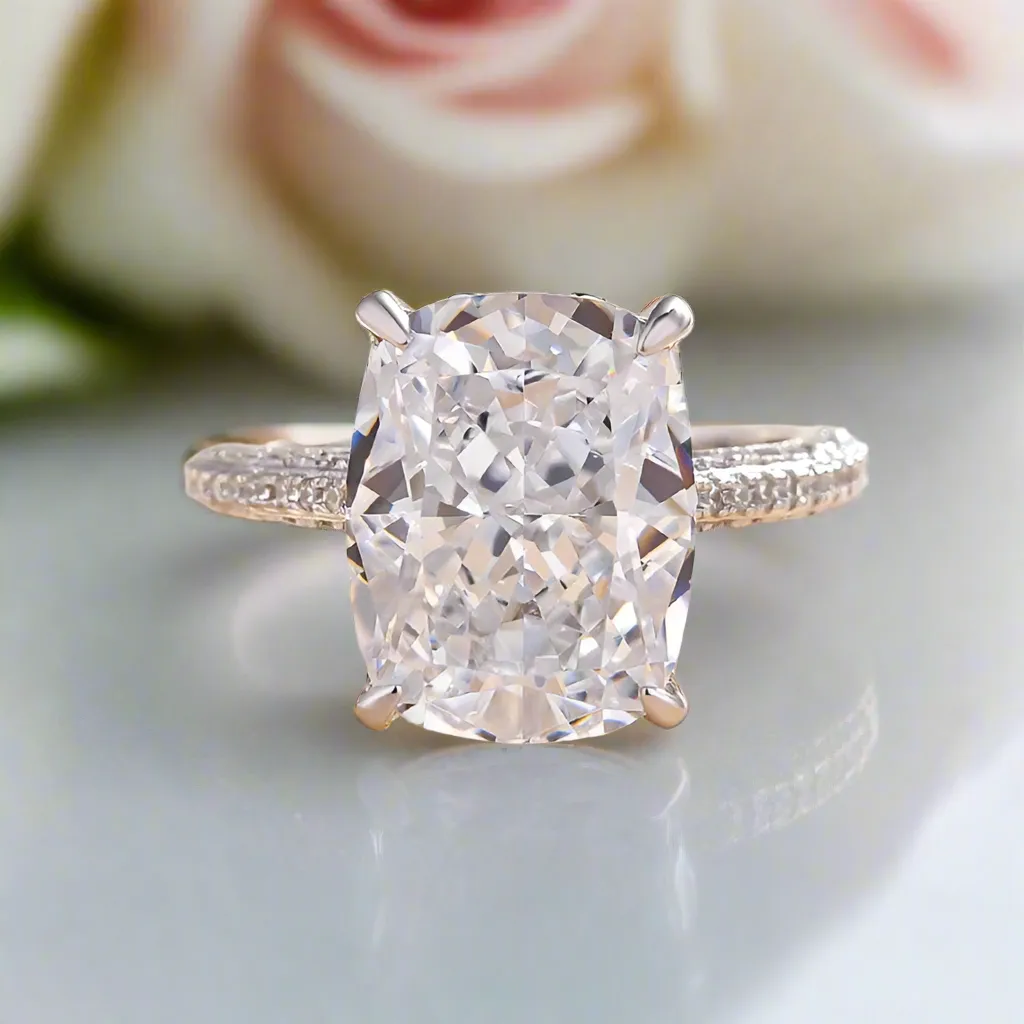 Luxurious Elongated Cushion Cut Engagement Ring