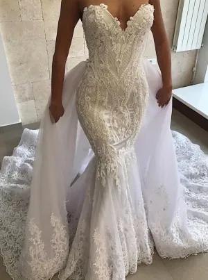 Luxurious Mermaid Lace Wedding Dresses With Detachable Train