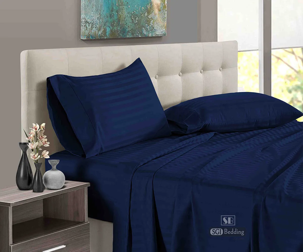 Luxurious Navy Blue Stripe RV Sheets Set