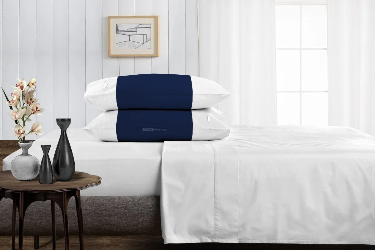 Luxurious Navy blue - white contrast pillowcases