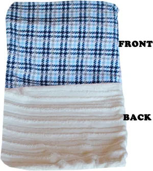 Luxurious Plush Carrier Blanket Blue Plaid