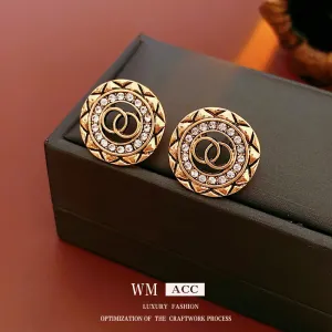 Luxurious Round Geometric Flower Alloy Diamond Inlay Earrings