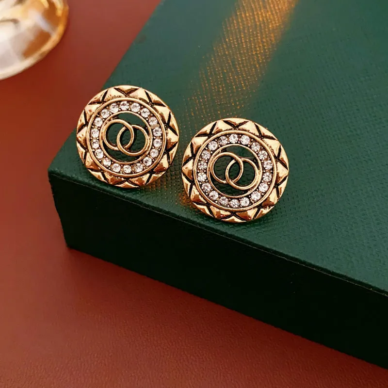 Luxurious Round Geometric Flower Alloy Diamond Inlay Earrings