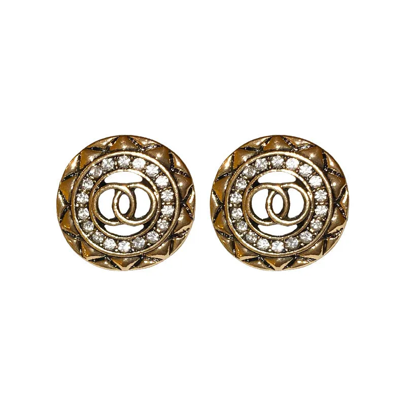 Luxurious Round Geometric Flower Alloy Diamond Inlay Earrings