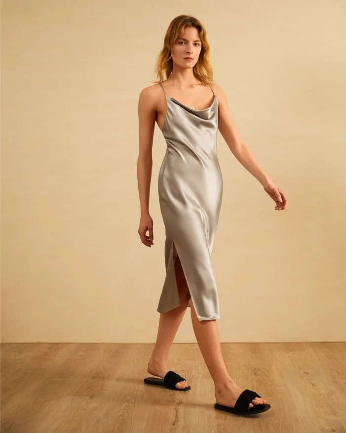 Luxurious Silk Nightgown Silver Gray