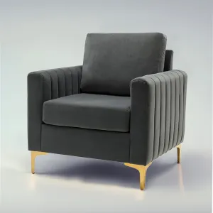 Luxurious Velvet Accent Chair Gold Grey