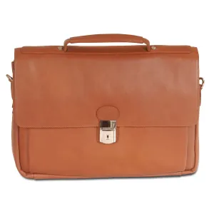 Mancini Leather Triple Compartment Flap Briefcase for 15" Laptop / Tablet, 15" x 4.25" x 10.25", Cognac