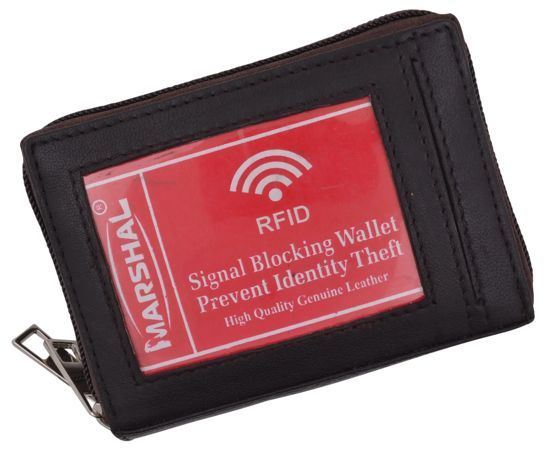 Marshal Leather RFID Identity Safe Double Zippered Accordion Wallet