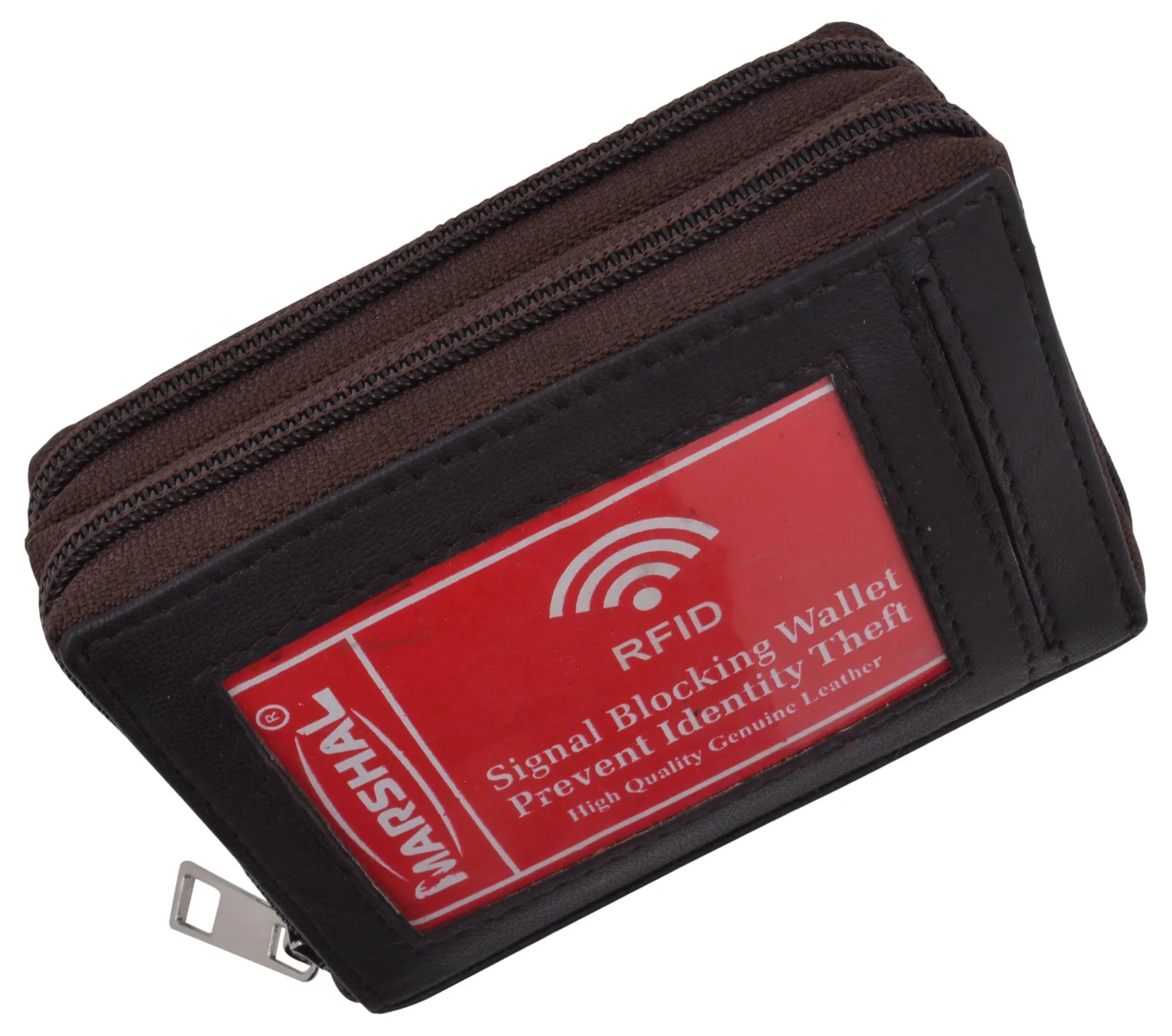 Marshal Leather RFID Identity Safe Double Zippered Accordion Wallet