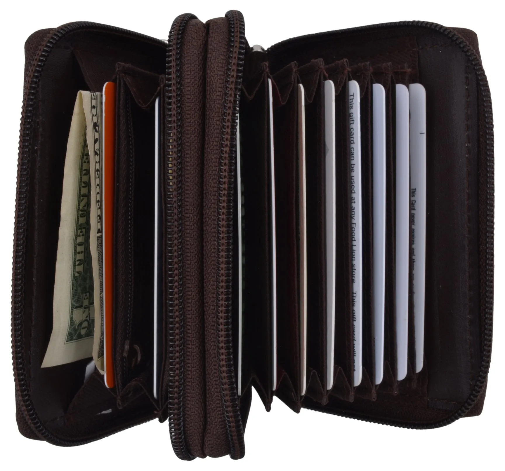 Marshal Leather RFID Identity Safe Double Zippered Accordion Wallet