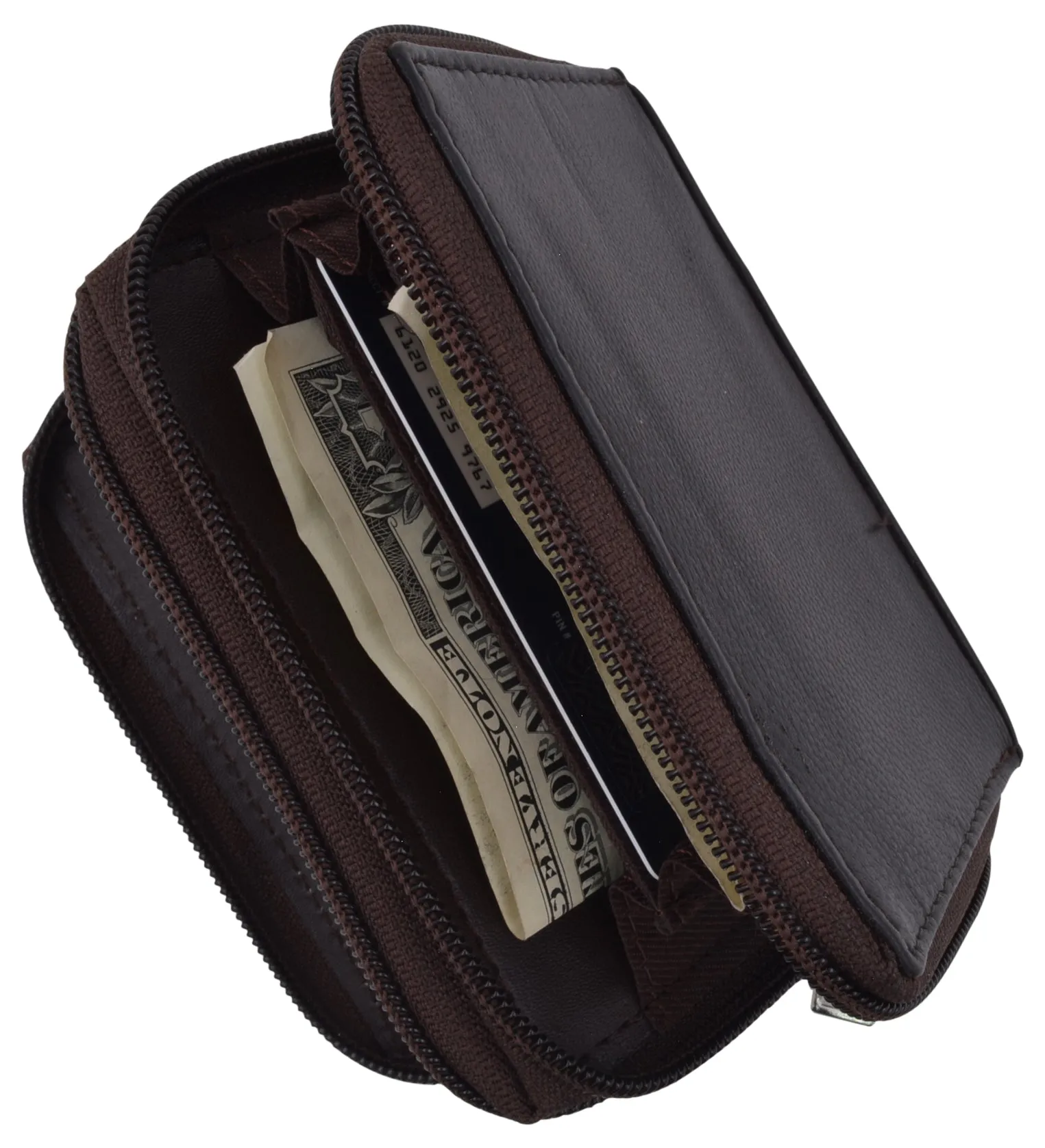 Marshal Leather RFID Identity Safe Double Zippered Accordion Wallet