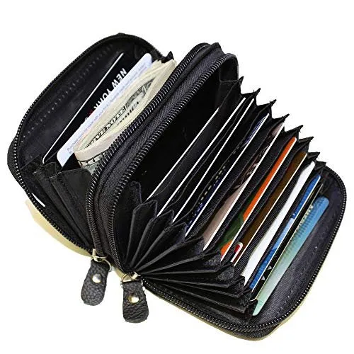 Marshal Leather RFID Identity Safe Double Zippered Accordion Wallet