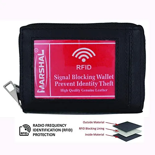 Marshal Leather RFID Identity Safe Double Zippered Accordion Wallet