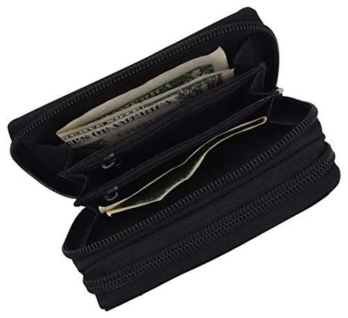 Marshal Leather RFID Identity Safe Double Zippered Accordion Wallet