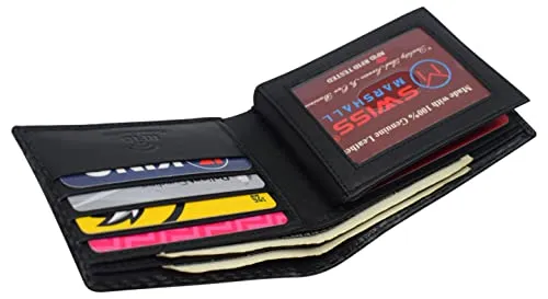 Mens Carbon Fiber Leather Bifold Wallet with ID Window RFID Blocking Multi Card Holder Front & Back Pocket Wallet for Men with 2 Money Compartments