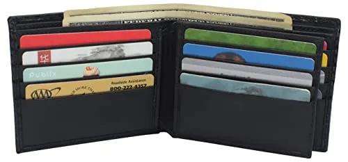 Mens Carbon Fiber Leather Bifold Wallet with ID Window RFID Blocking Multi Card Holder Front & Back Pocket Wallet for Men with 2 Money Compartments