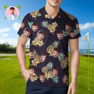 Men's Custom Face Shirt Personalised Golf Shirts For Him Vintage Pineapple And Orchid