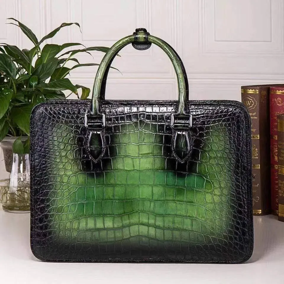 Mens Vintage Crocodile Leather Briefcase Laptop Bag