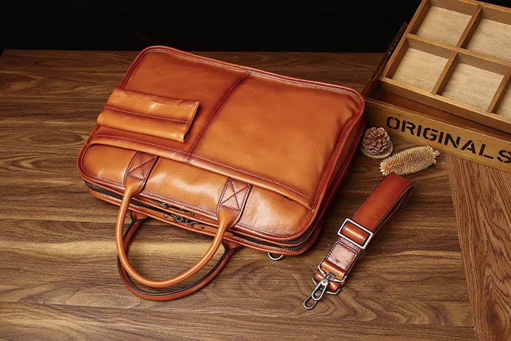 Mens Vintage Leather Buiness Briefcase Shoulder Cross Body Bag   2850