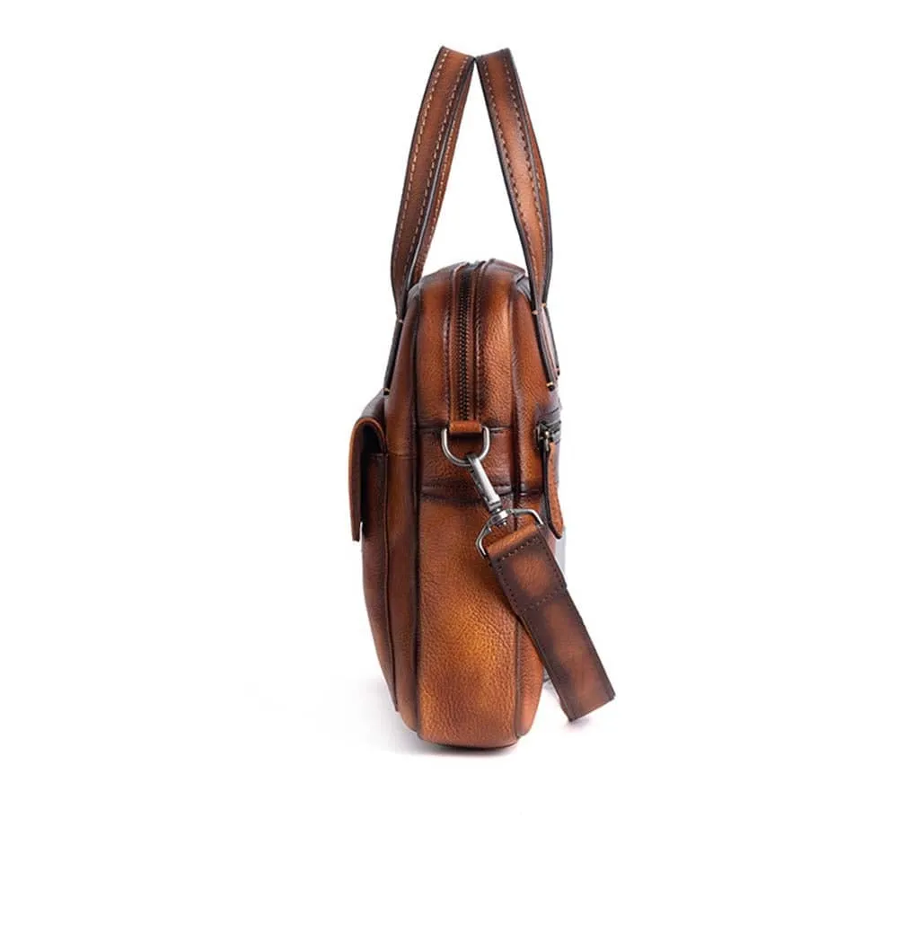 Mens Vintage Leather Cross Body Handle Bag