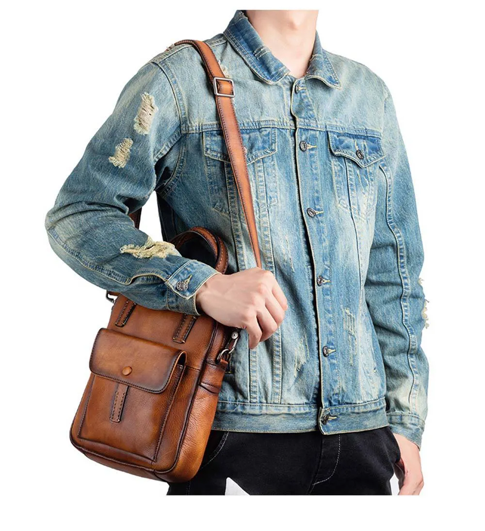 Mens Vintage Leather Cross Body Handle Bag