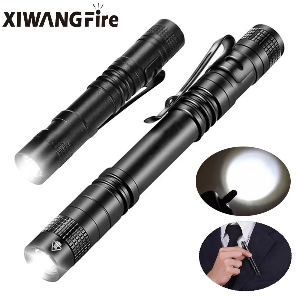 Mini Portable LED Flashlight clip Pen Light 1 Mode For Camping Hiking Torch Floodlight Aluminum Alloy