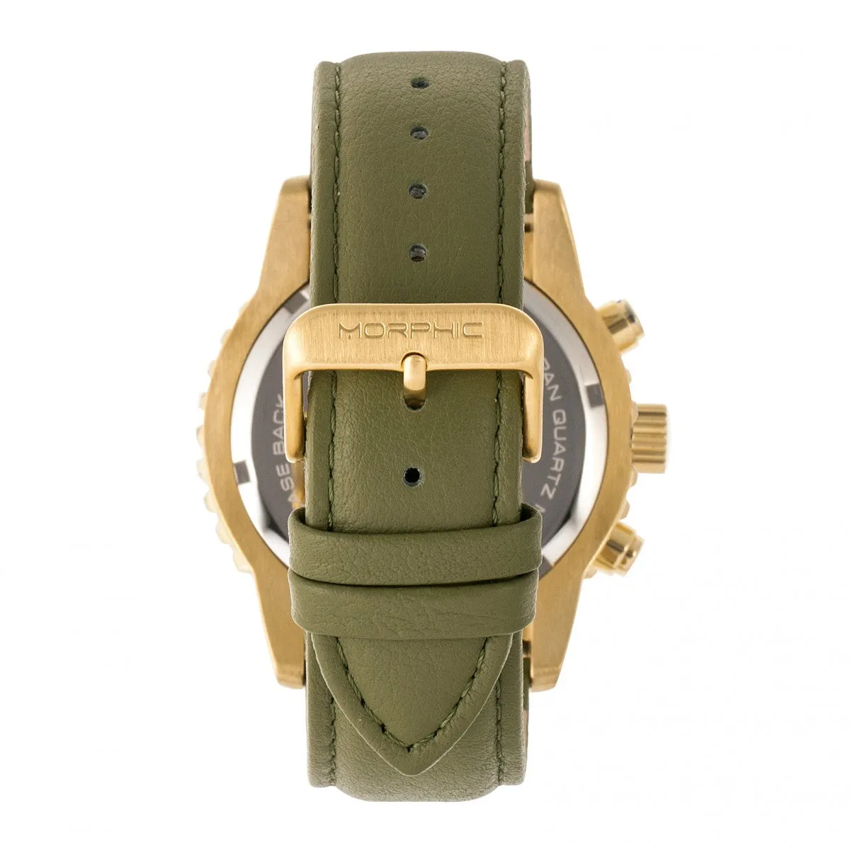 Morphic M67 Series Chronograph Leather-Band Watch w/Date - Gold/Olive