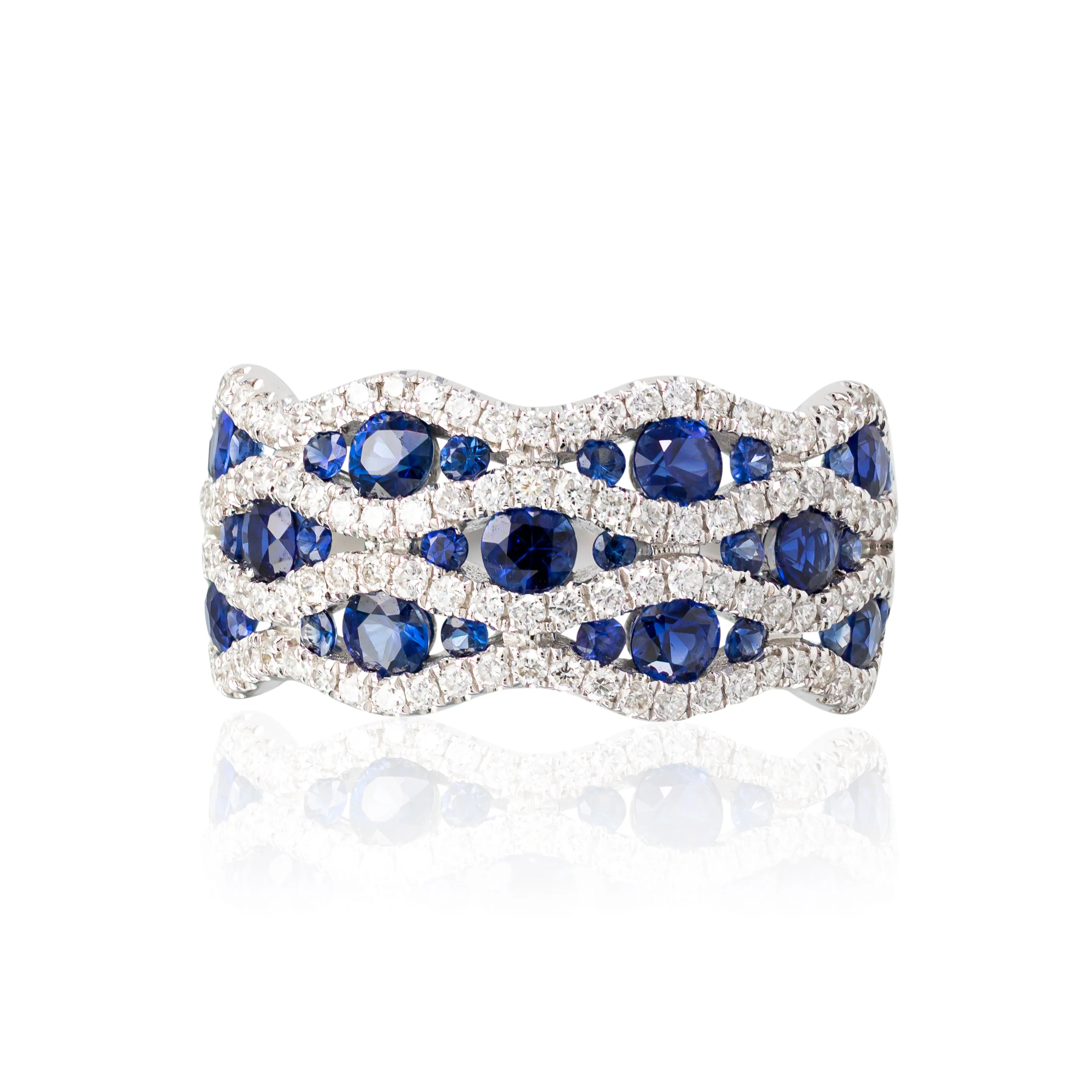 Multi row sapphire and diamond band