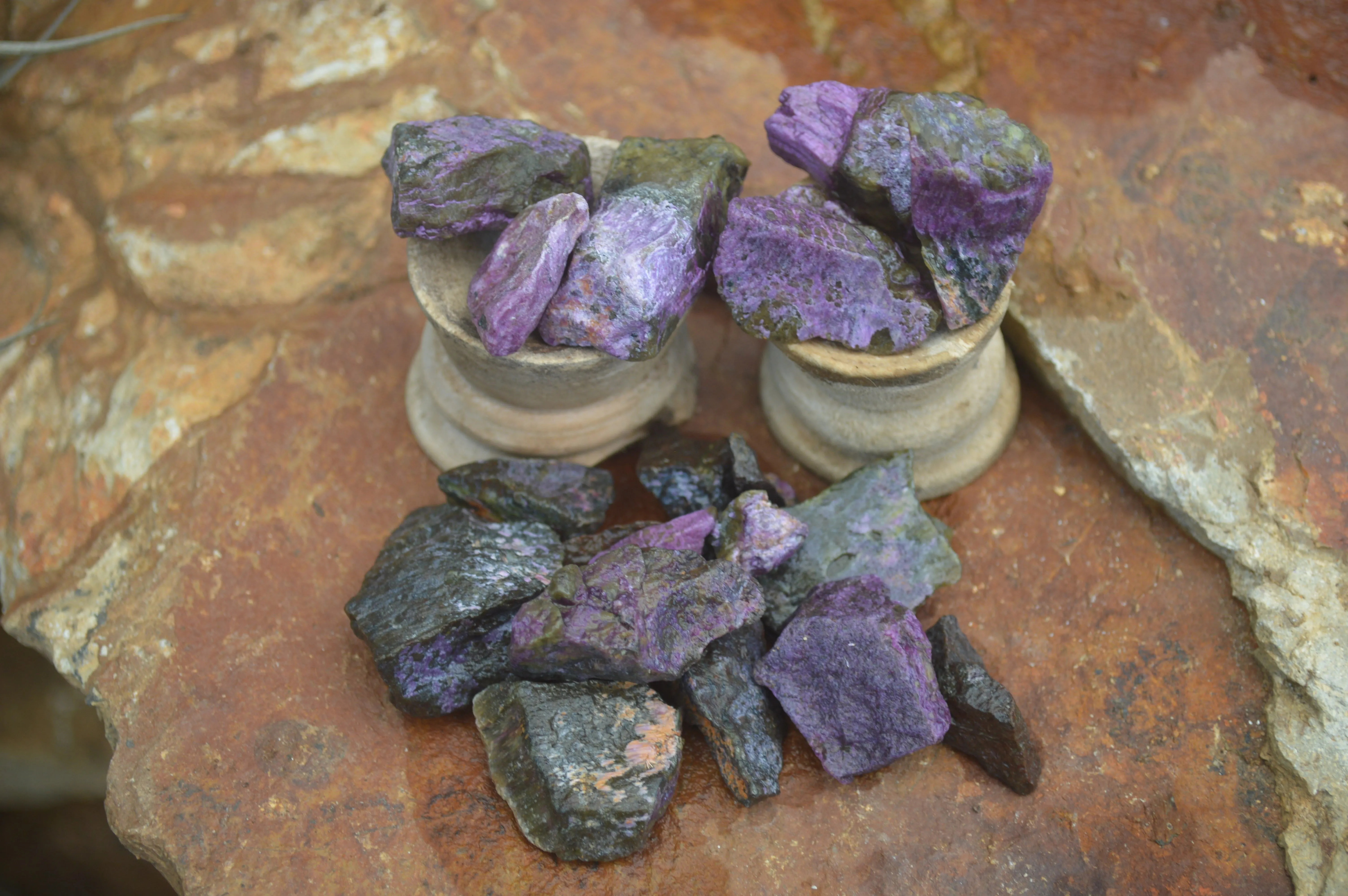 Natural Small Purple Stichtite & Green Serpentine Cobbed Pieces  - Sold per 2 kg (400-600 pieces) - From Barberton, South Africa