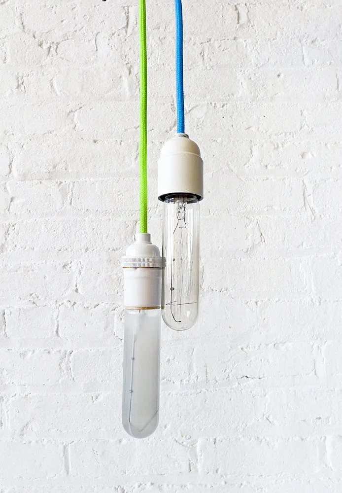 Neon Green Yellow Pendant Light with Tubular Bulb