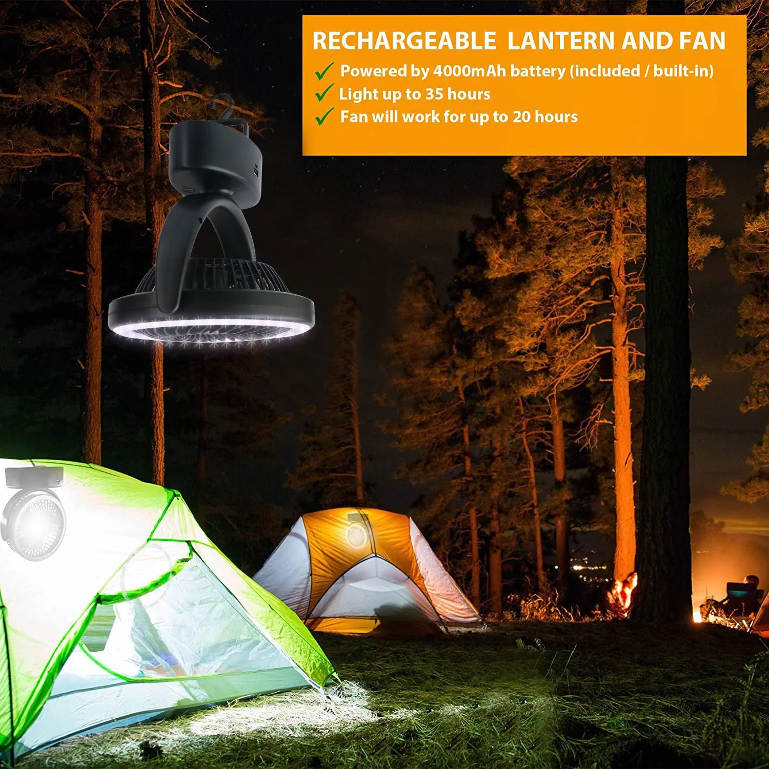 New Product Usb Rechargeable Outdoor Camping Fan Three-Function Camping Light Tent Fan Light