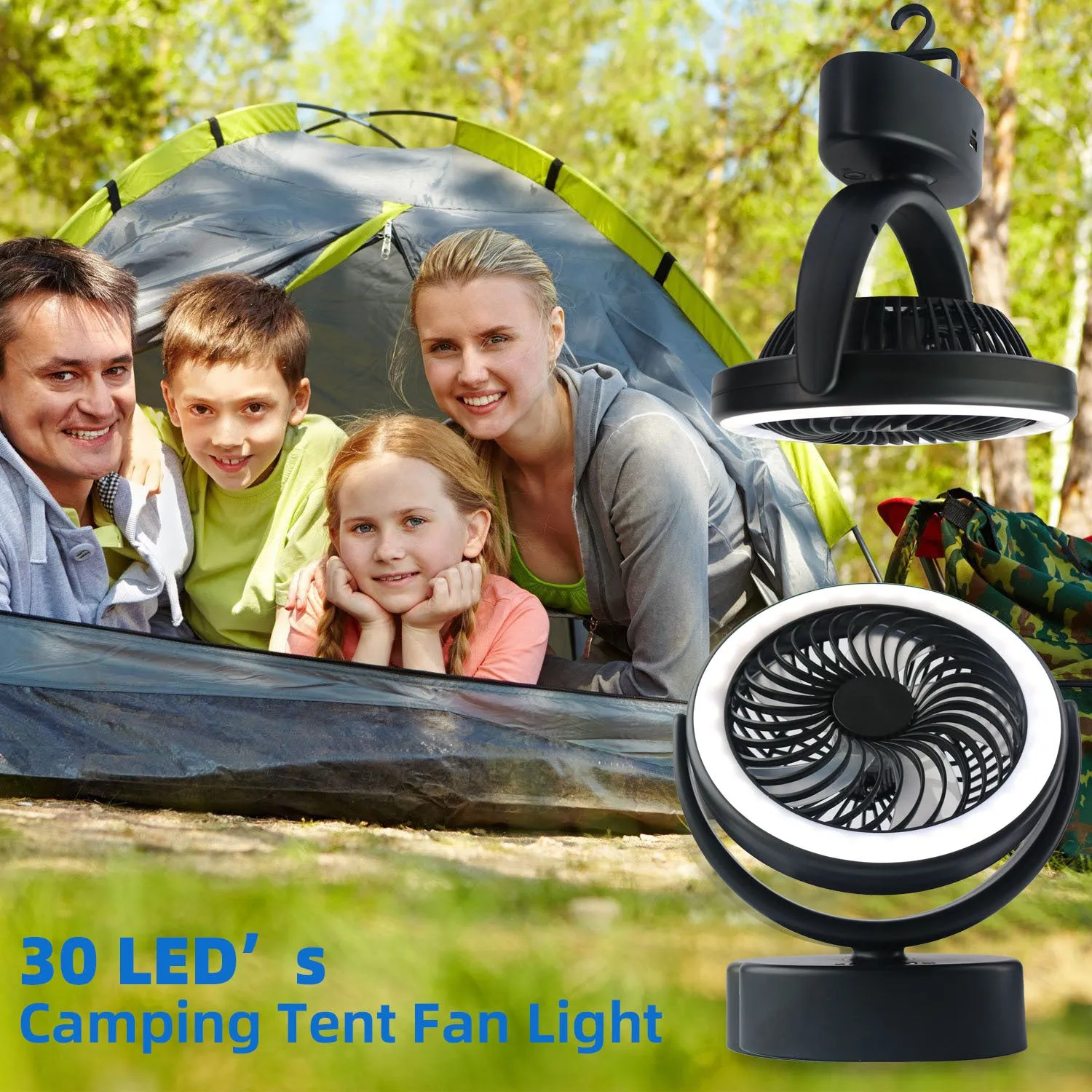 New Product Usb Rechargeable Outdoor Camping Fan Three-Function Camping Light Tent Fan Light