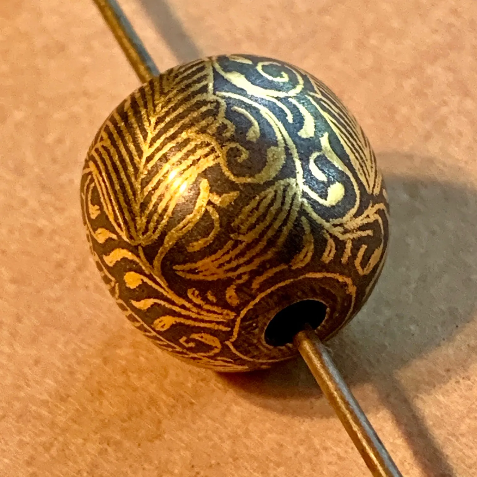 Niello-Style 18 Karat Gold Bead, India