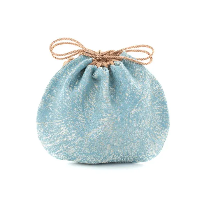 Nishijin-ori Small Drawstring Bag - Crumpled Pattern / Blue -,  Made in Kyoto, Japan,  Japanese traditional craft purse