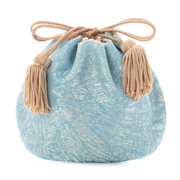 Nishijin-ori Small Drawstring Bag - Crumpled Pattern / Blue -,  Made in Kyoto, Japan,  Japanese traditional craft purse