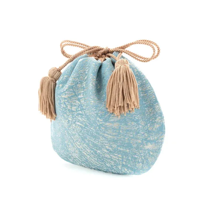 Nishijin-ori Small Drawstring Bag - Crumpled Pattern / Blue -,  Made in Kyoto, Japan,  Japanese traditional craft purse