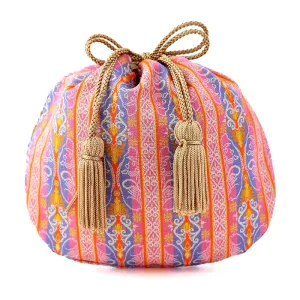 Nishijin-ori Small Drawstring Bag - Flower and Boar / Lavender -,  Made in Kyoto, Japan,  Japanese traditional craft purse