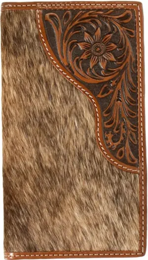 Nocona Western Mens Rodeo Wallet Leather Calf Hair Floral Brown N500045502