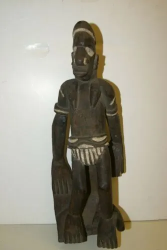 Old Asmat Warrior Hand Carving Statue Ironwood Primitive Sculpture PNG Art 100A2