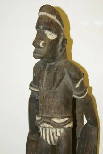 Old Asmat Warrior Hand Carving Statue Ironwood Primitive Sculpture PNG Art 100A2