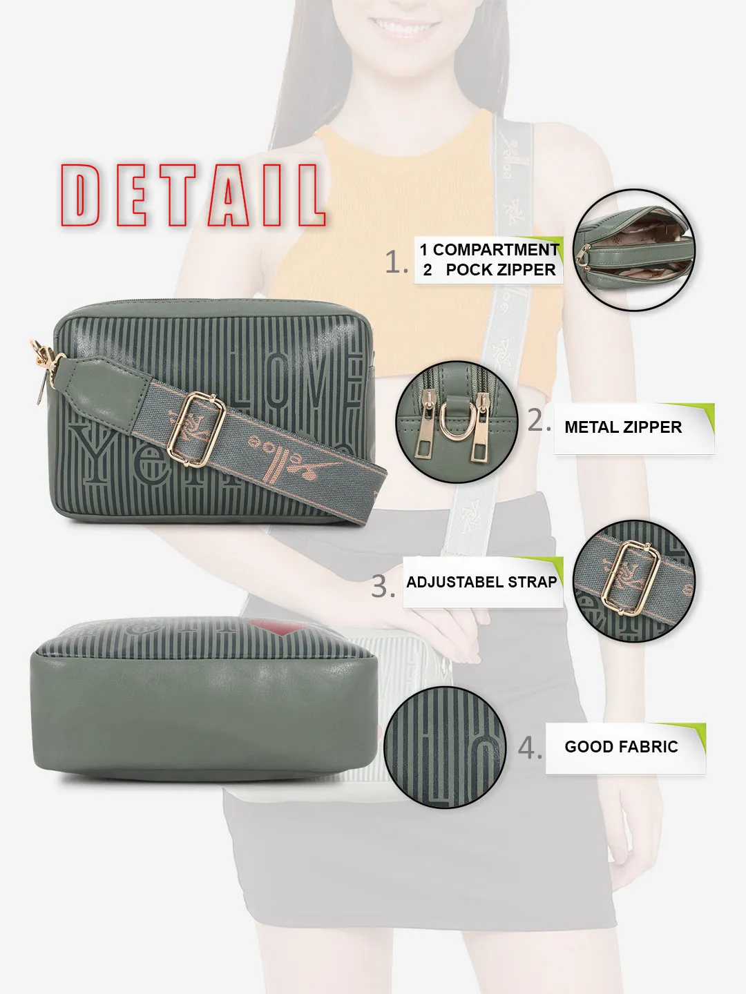 Olive Green Printed Sling Bag