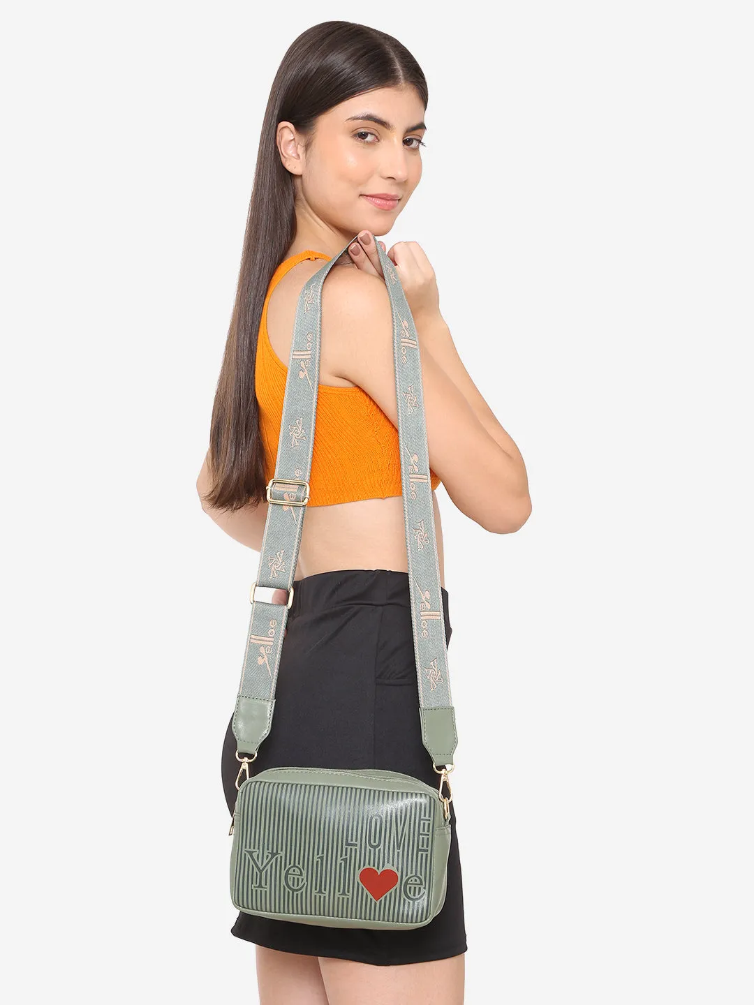 Olive Green Printed Sling Bag