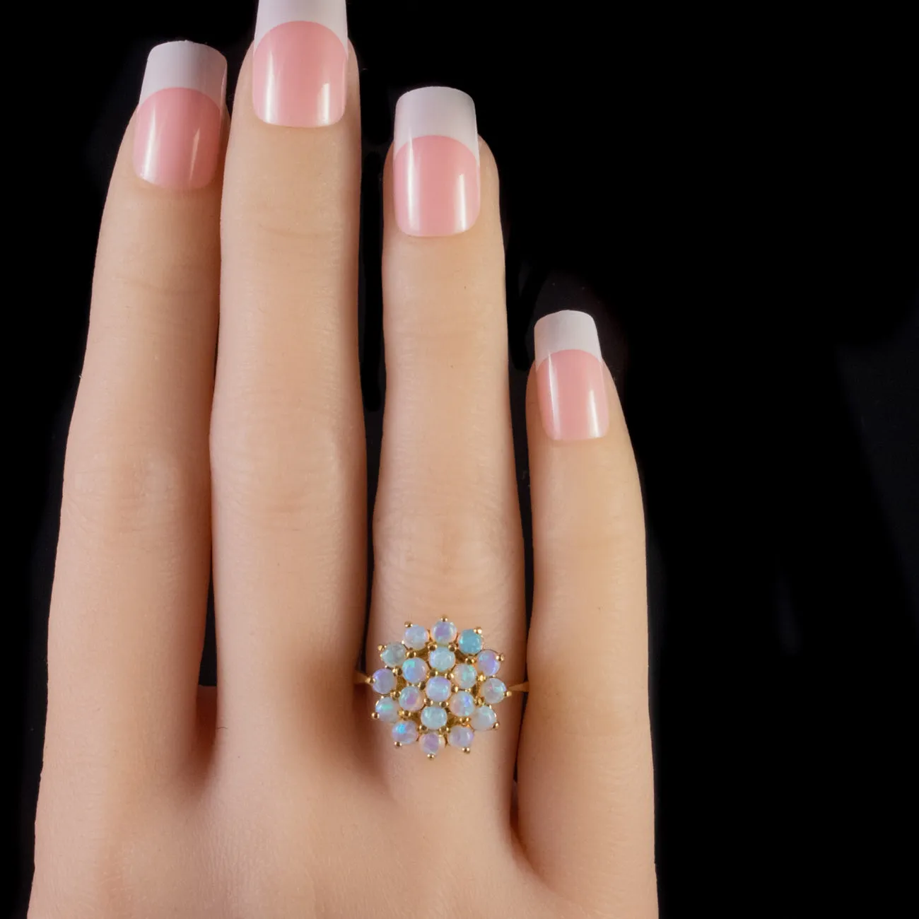 Opal Cluster Ring 18Ct Gold Silver