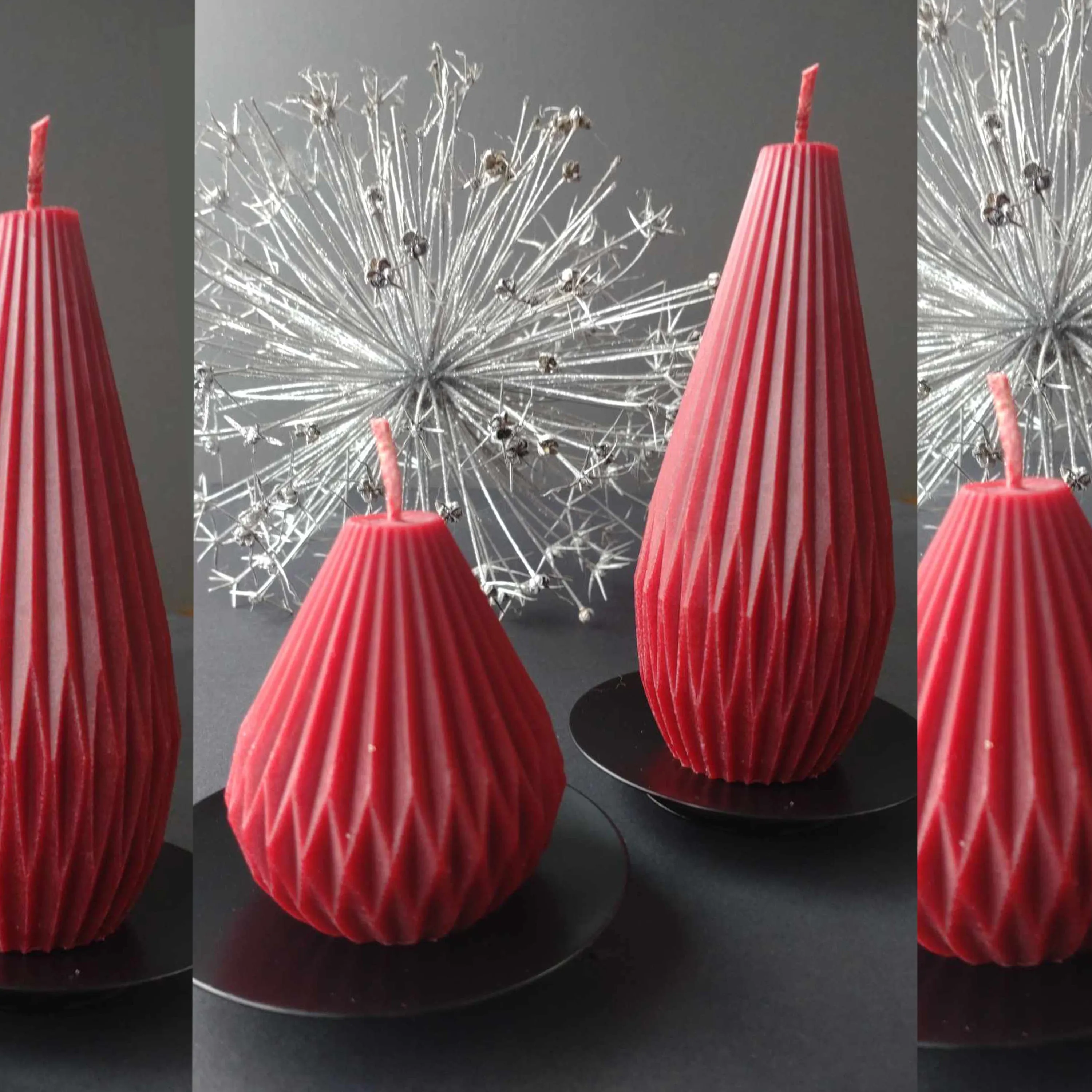 origami tear drop candle, red  beeswax