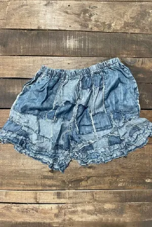 Patchwork Skies Ruffle Shorts by Jaded Gypsy