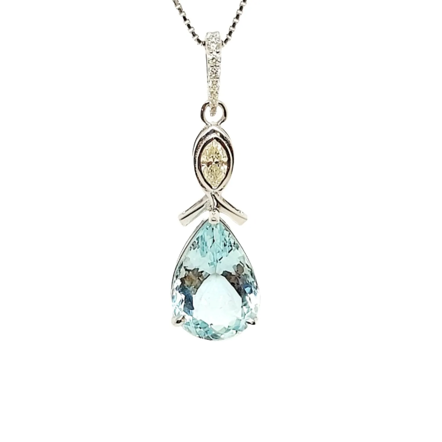 Pear Shaped Aquamarine and marquise-cut Diamond Pendant (AD NO. 2905)