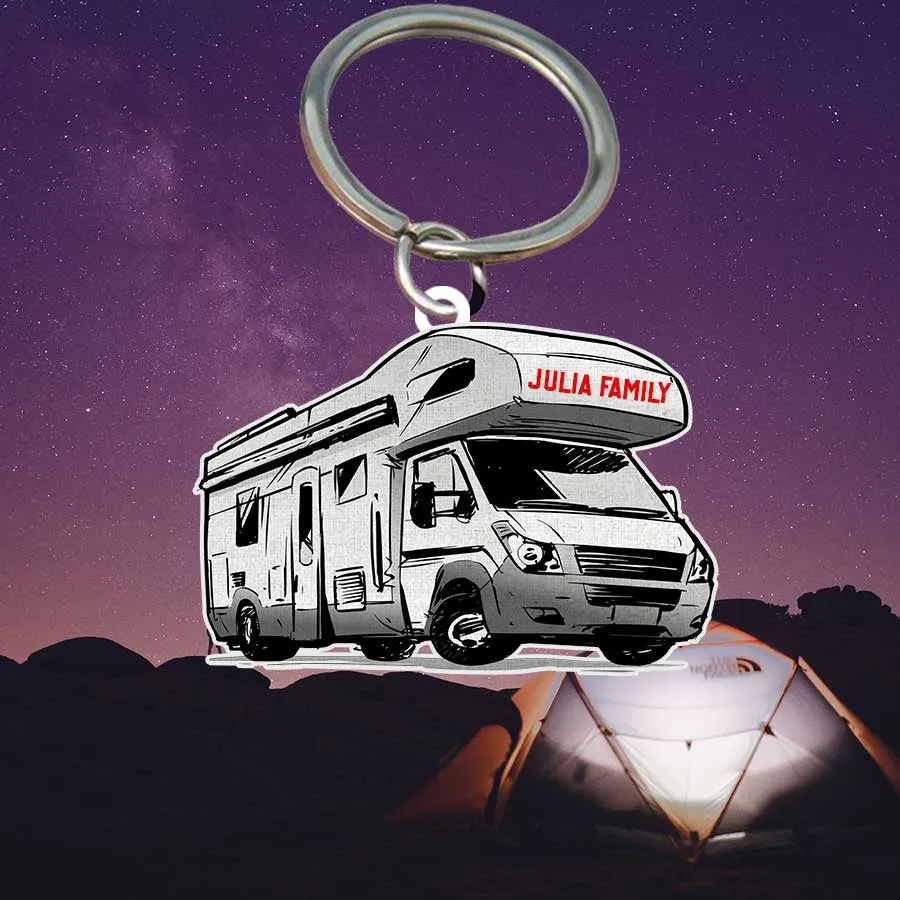 Personalized Camping Keychain, Camping Trailers Flat Acrylic Keychain for Camper