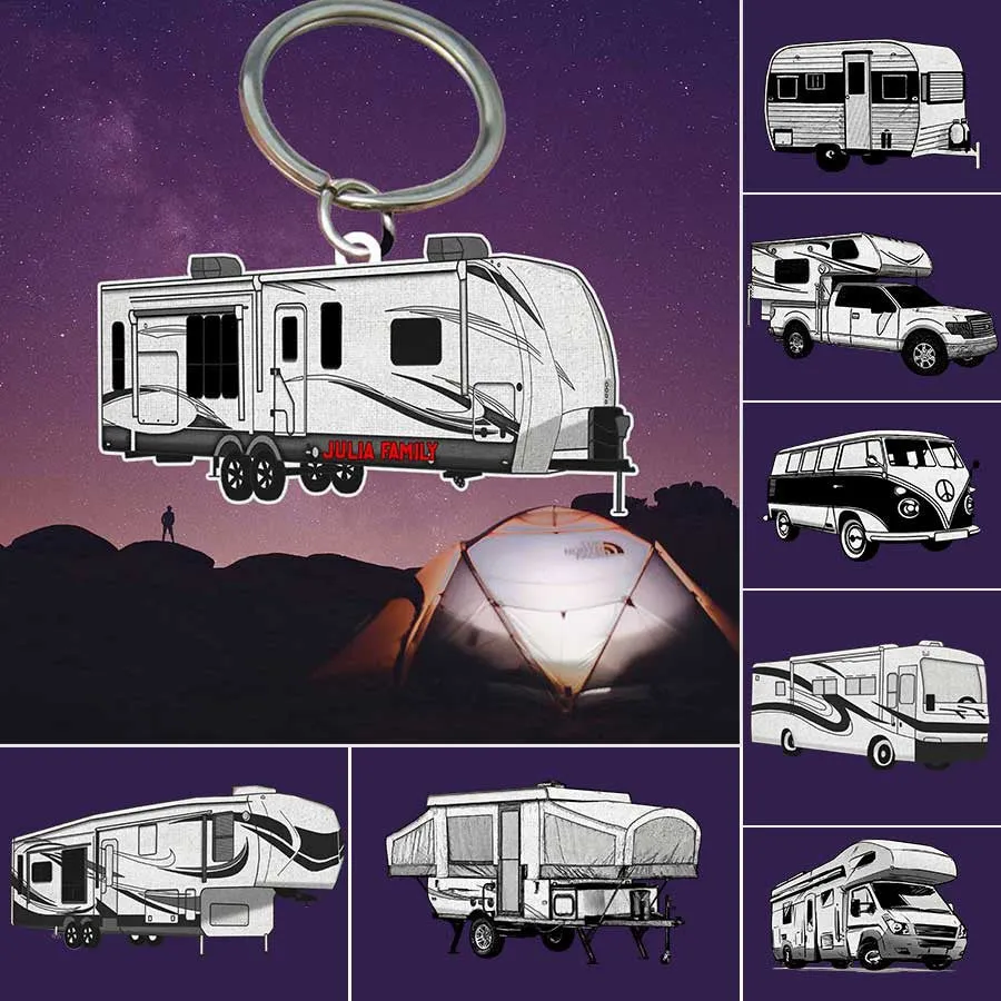 Personalized Camping Keychain, Camping Trailers Flat Acrylic Keychain for Camper