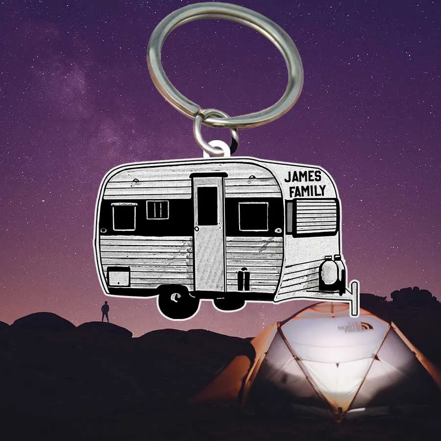 Personalized Camping Keychain, Camping Trailers Flat Acrylic Keychain for Camper