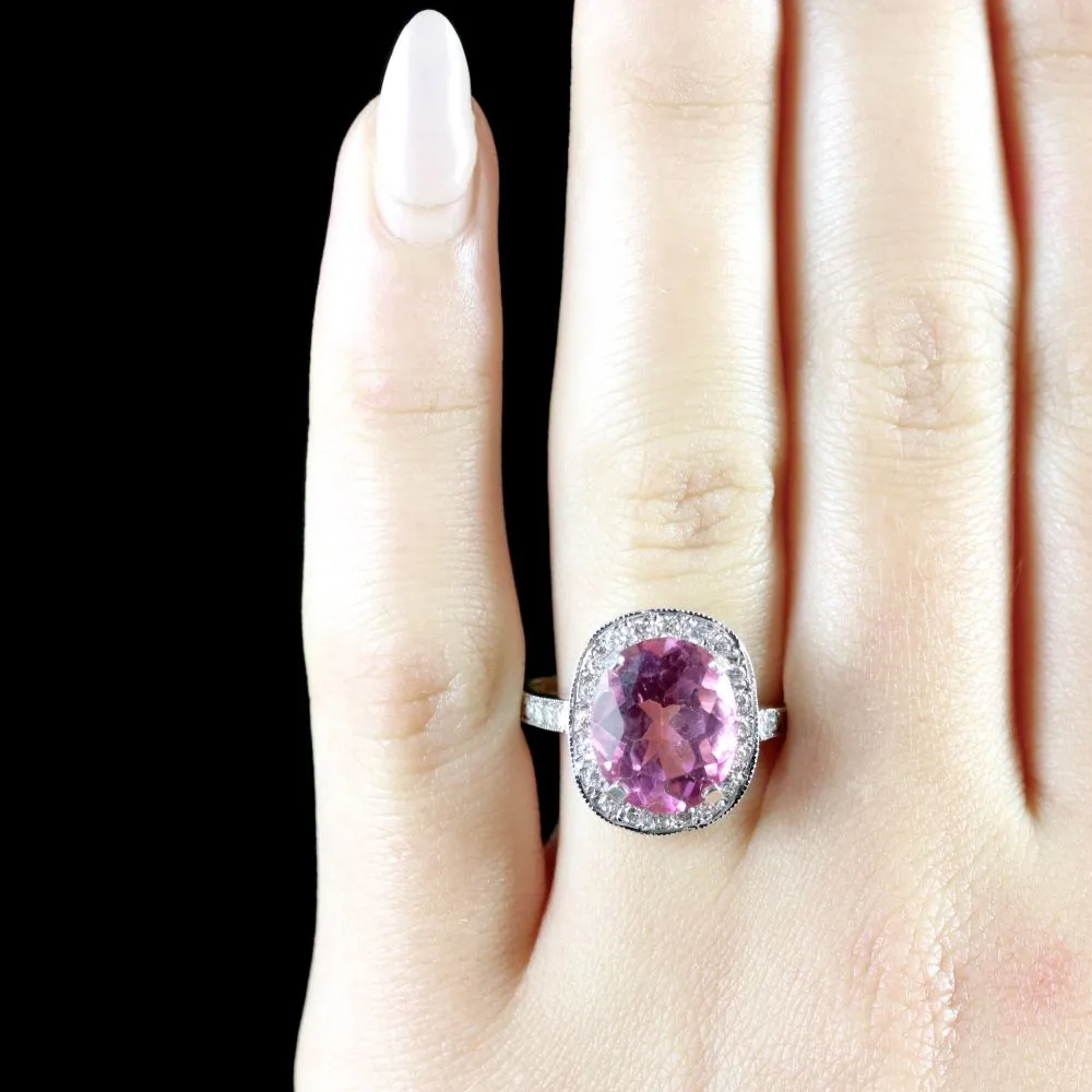 Pink Topaz Diamond Gold Ring 6Ct Pink Topaz